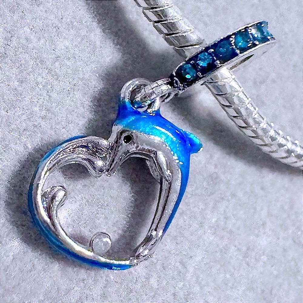 Blue and Silver Dolphins In Love Charm fits PANDORA